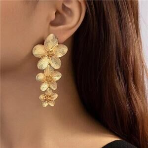 Big Statement Earrings Gold Tone Floral Earrings for Women Trendy Large Flower